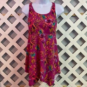 Denim & Co Beach Handkerchief Hem Tankini & Biker Shorts Fuschia Tropic Size 10